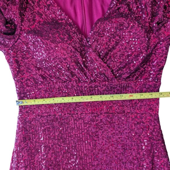 Chicwish | Elbow Sleeve Ruffle Sequined Gown | Burgundy | XL - Picture 14 of 15